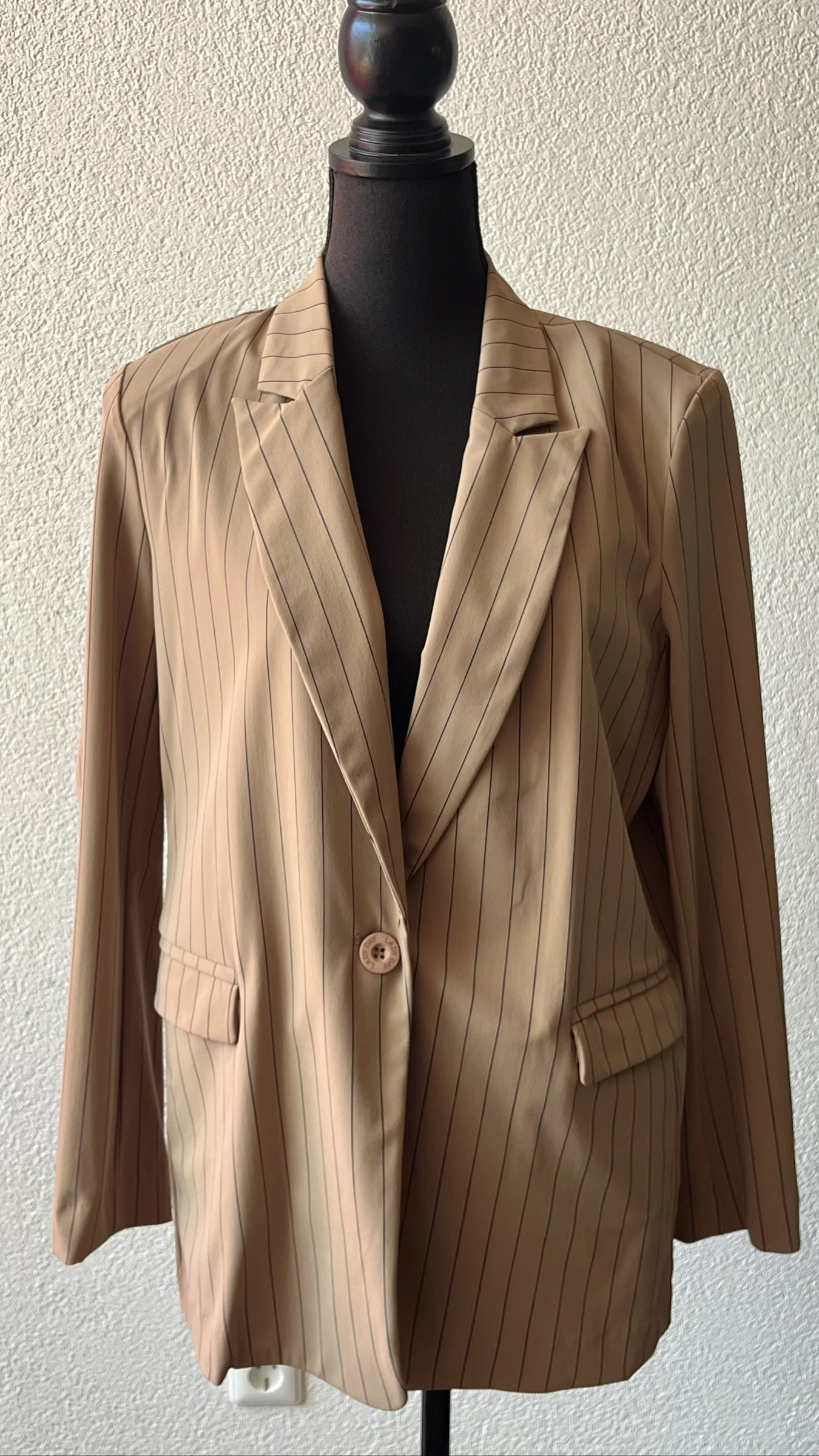 🌺 𝒎𝒛 |Lady Day |camel jasje  met blauwe krijtstreep | maat L | zgan – photo 6